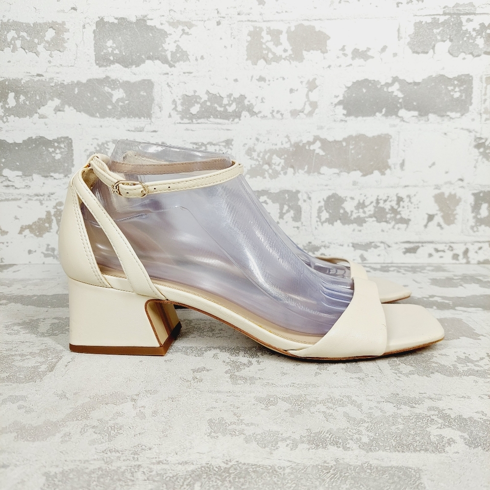 Sam Edelman Wilson Ivory Leather Square Toe Ankle Strap Heels Sandals D285 - Picture 4 of 14